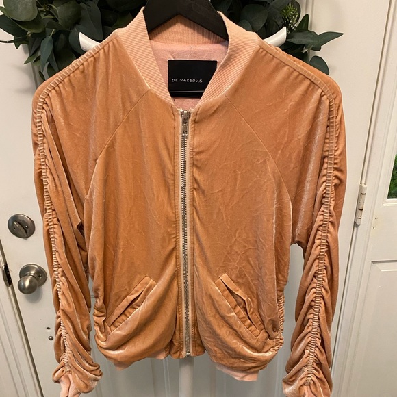 Olivaceous Velvet Velour Full Zip Ruched Jacket S - Picture 1 of 9